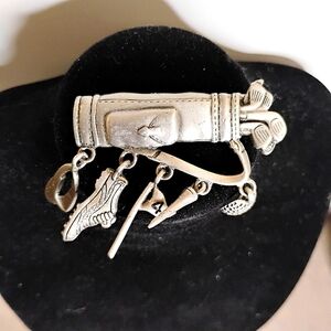 Signed JJ Golf Bag Clubs Dangle Pewter Brooch Pin